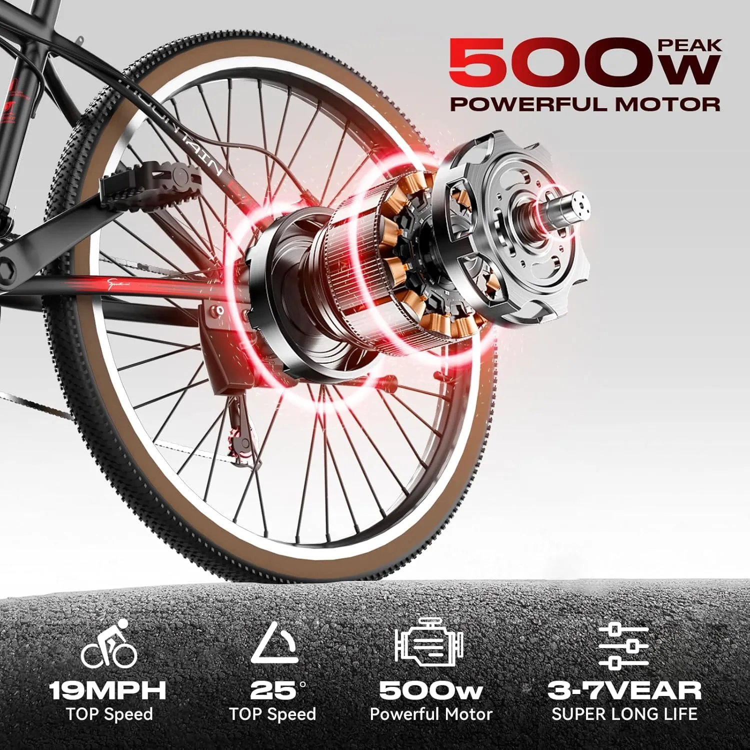 26" Electric Bike for Adults, 750W Peak Motor Ebike, 45 Miles 22MPH Electric Mountain Bike with 48V 399.4WH Removable Battery, Adjustable Seat, 7-Speed Fat Tire for Off-road, Commute, Tour, Camp