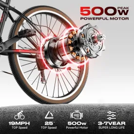 26" Electric Bike for Adults, 750W Peak Motor Ebike, 45 Miles 22MPH Electric Mountain Bike with 48V 399.4WH Removable Battery, Adjustable Seat, 7-Speed Fat Tire for Off-road, Commute, Tour, Camp