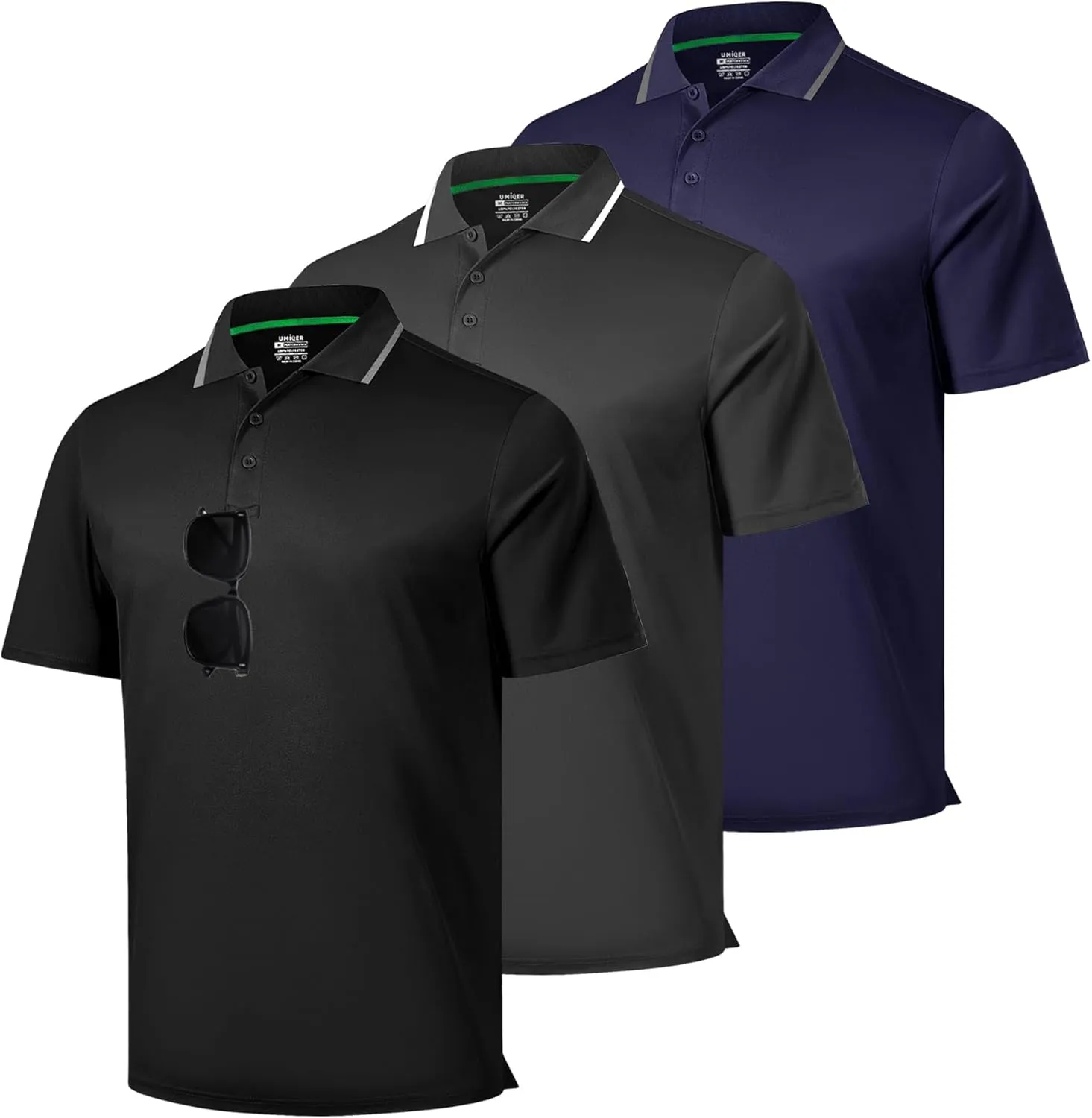 3 Pack Mens Polo Shirts Short Sleeve Performance Moisture Wicking Golf Shirt Athletic Quick Dry Collar Casual Shirts