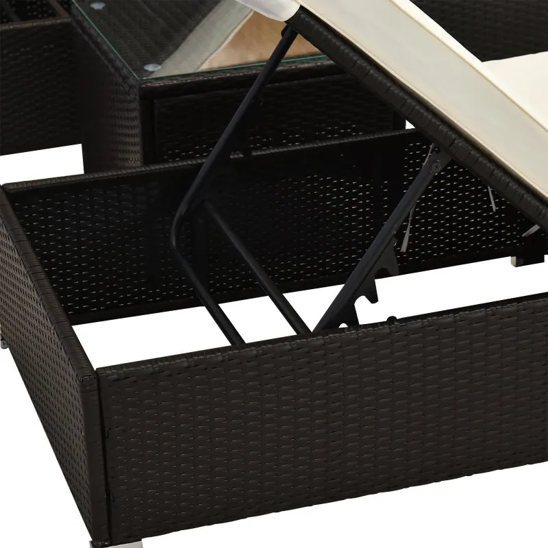 3pc Simulated Rattan Wicker Patio Chaise Lounger Set w/Side Table