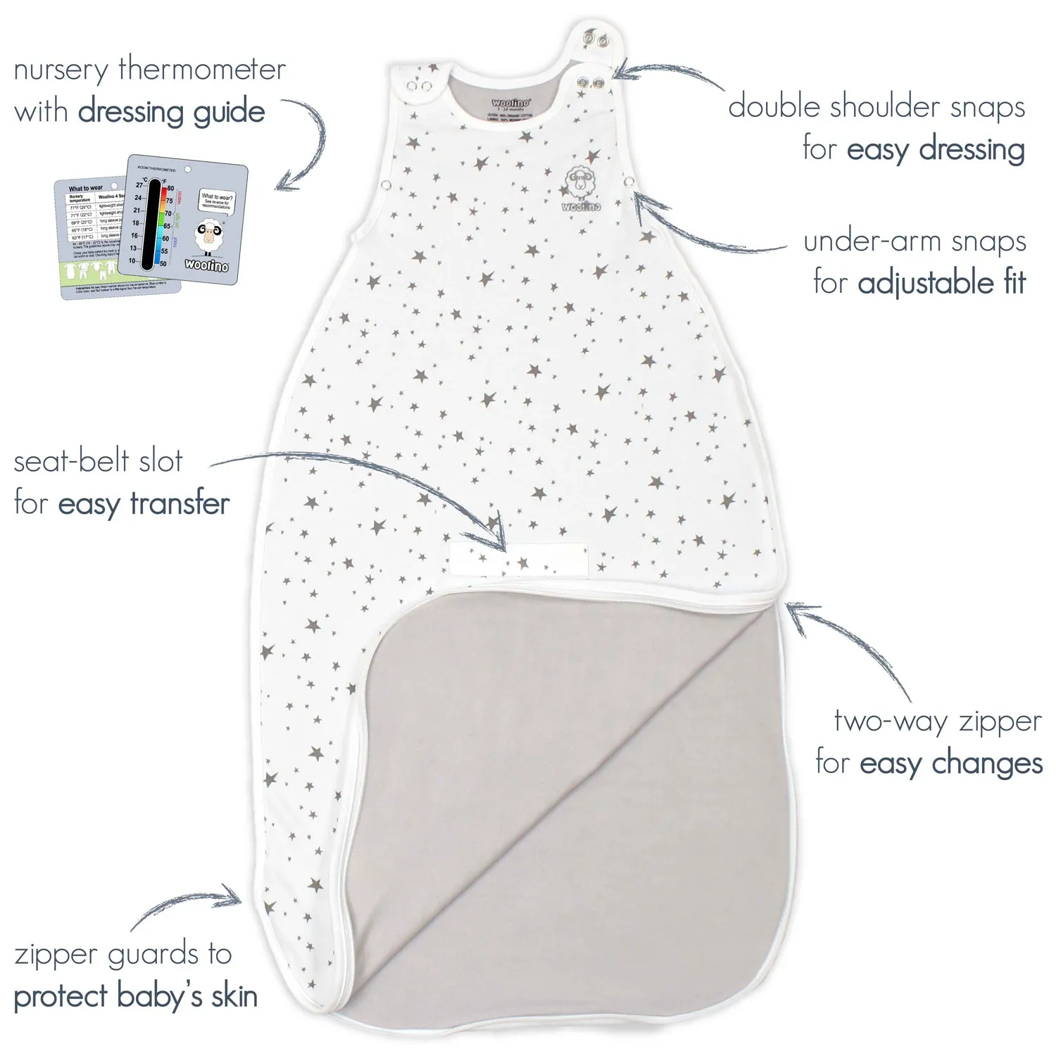 4 Season Ultimate Baby Sleep Bag, Merino Wool & Organic Cotton, 2 Months - 2 Years, Earth