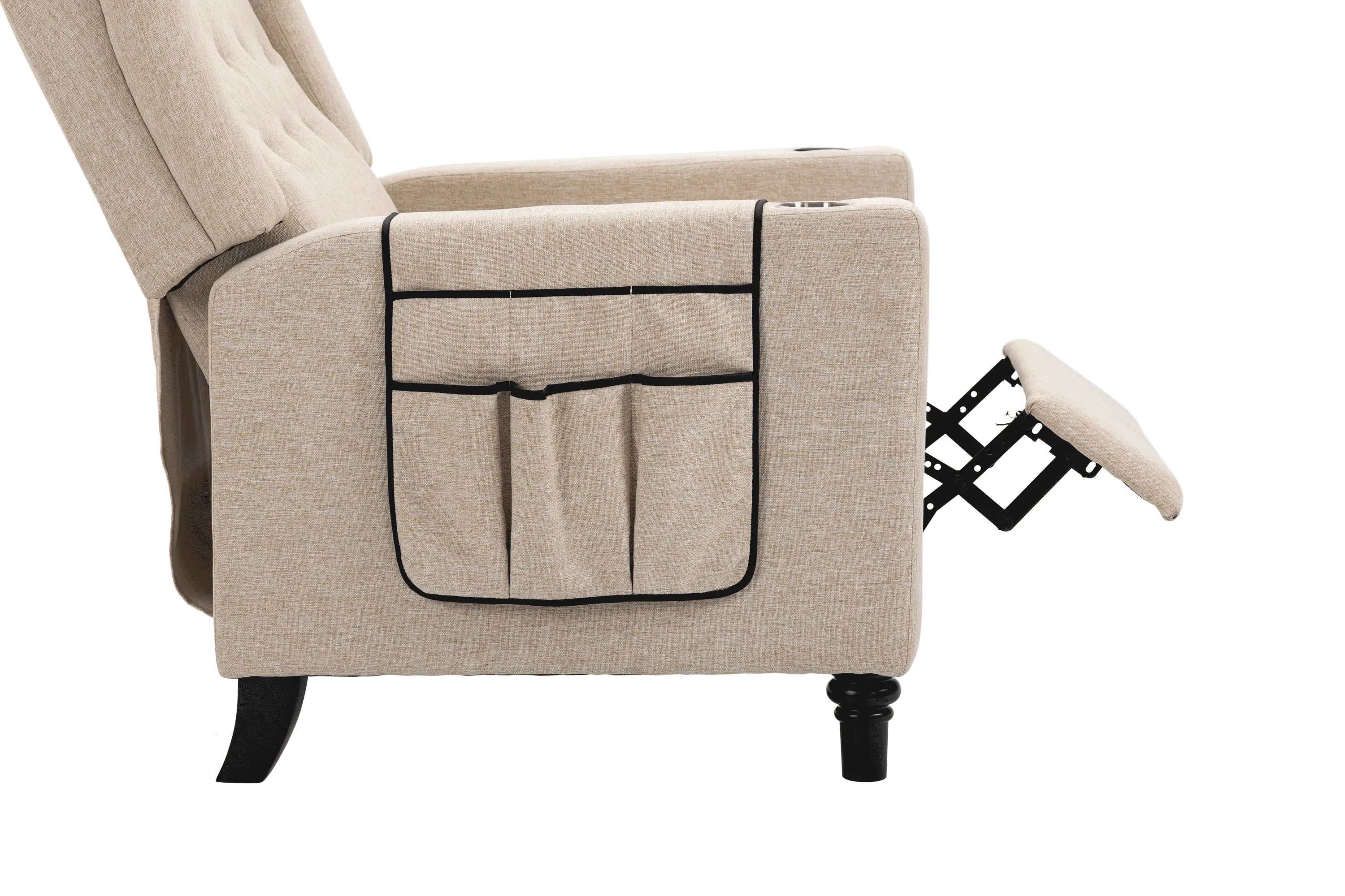 Arm Pushing Recliner Chair, Modern Button Tufted Wingback Push Back Recliner Chair, Living Room Chair Fabric Pushback Manual Single Reclining Sofa Home Theater Seating for Bedroom,Khaki Yelkow