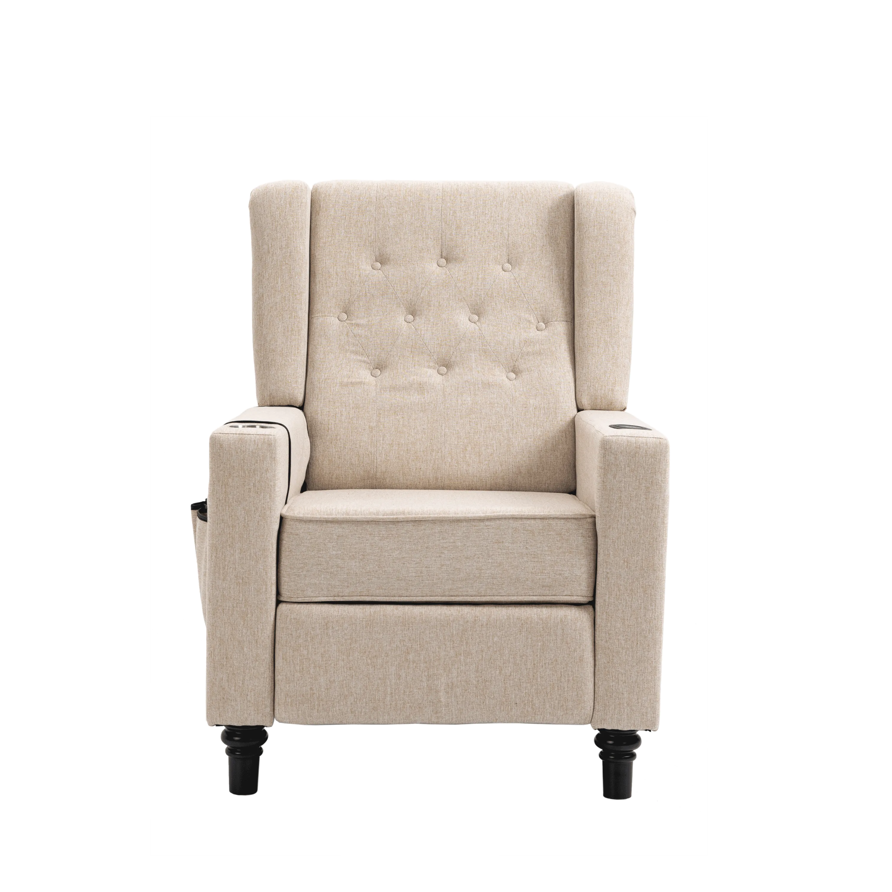 Arm Pushing Recliner Chair, Modern Button Tufted Wingback Push Back Recliner Chair, Living Room Chair Fabric Pushback Manual Single Reclining Sofa Home Theater Seating for Bedroom,Khaki Yelkow
