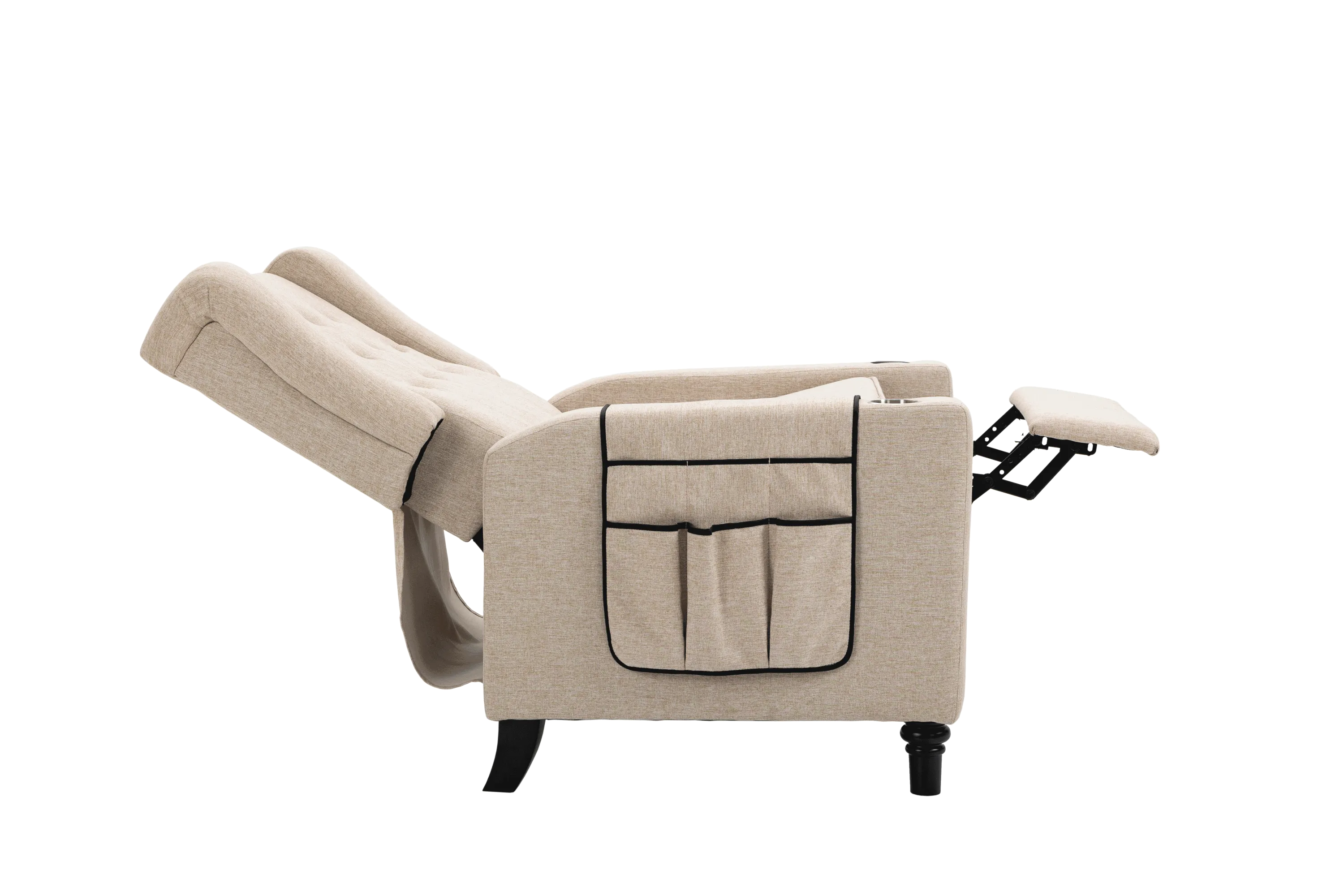 Arm Pushing Recliner Chair, Modern Button Tufted Wingback Push Back Recliner Chair, Living Room Chair Fabric Pushback Manual Single Reclining Sofa Home Theater Seating for Bedroom,Khaki Yelkow