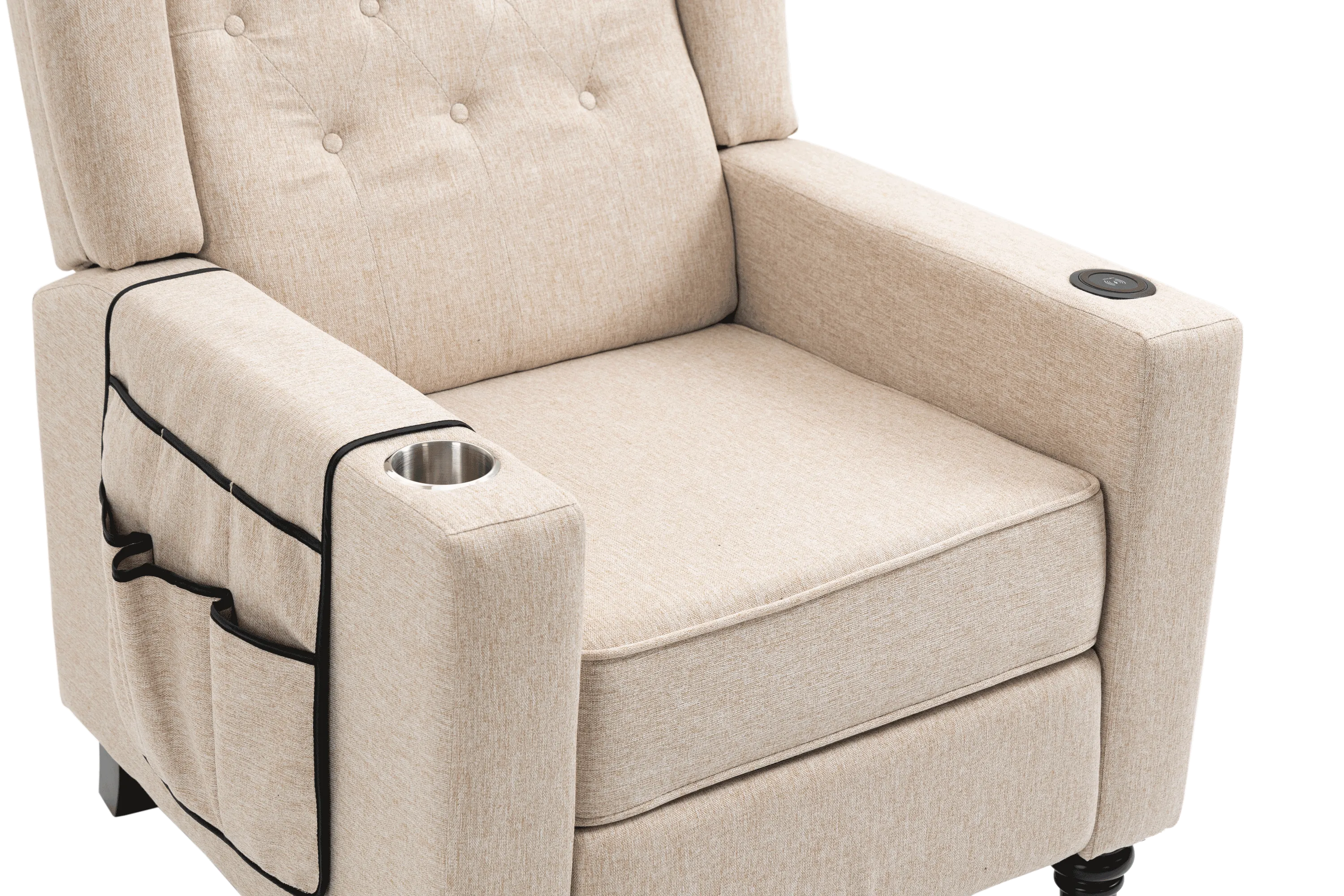 Arm Pushing Recliner Chair, Modern Button Tufted Wingback Push Back Recliner Chair, Living Room Chair Fabric Pushback Manual Single Reclining Sofa Home Theater Seating for Bedroom,Khaki Yelkow