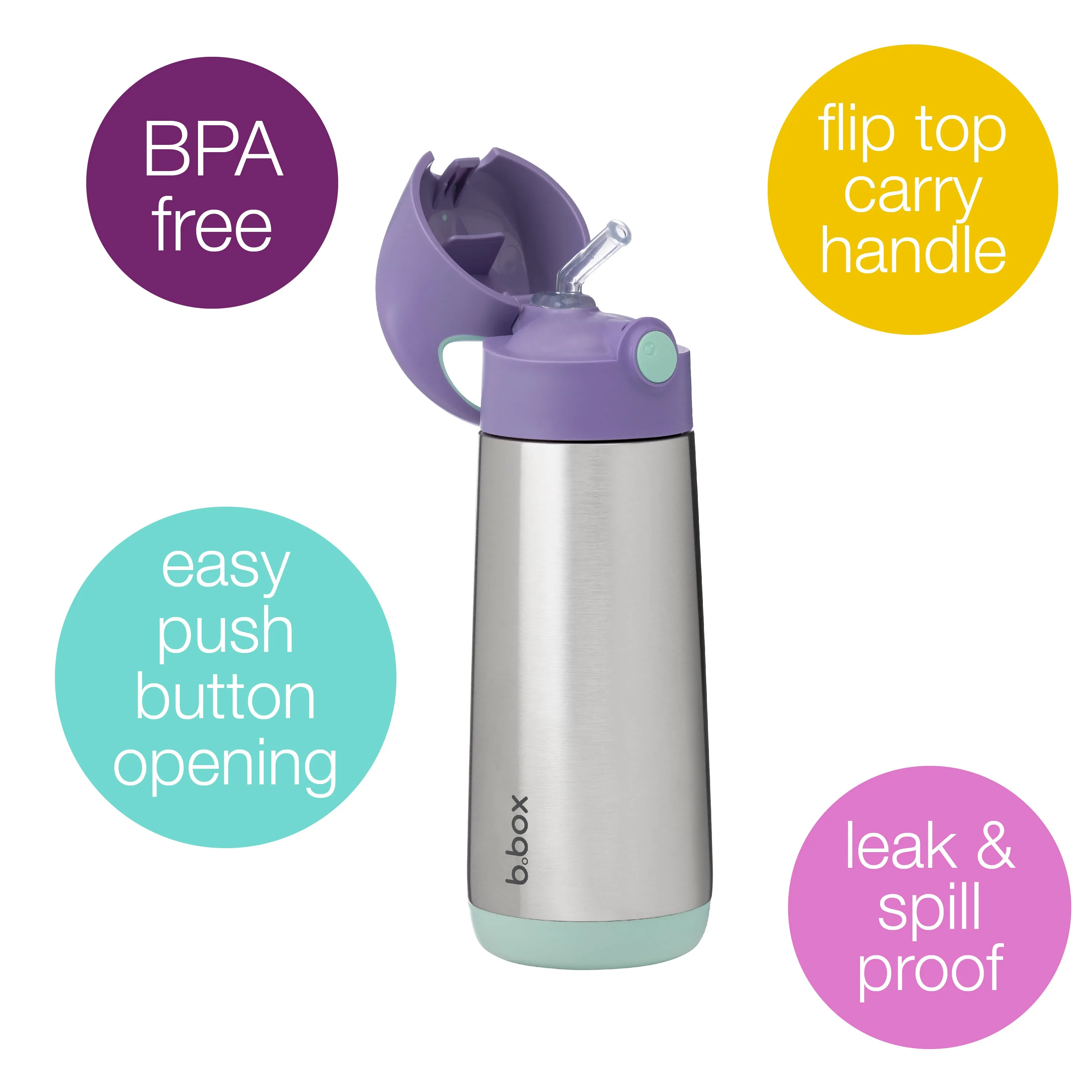 B.Box Insulated Straw Sipper Drink Water Bottle Lilac Pop Purple