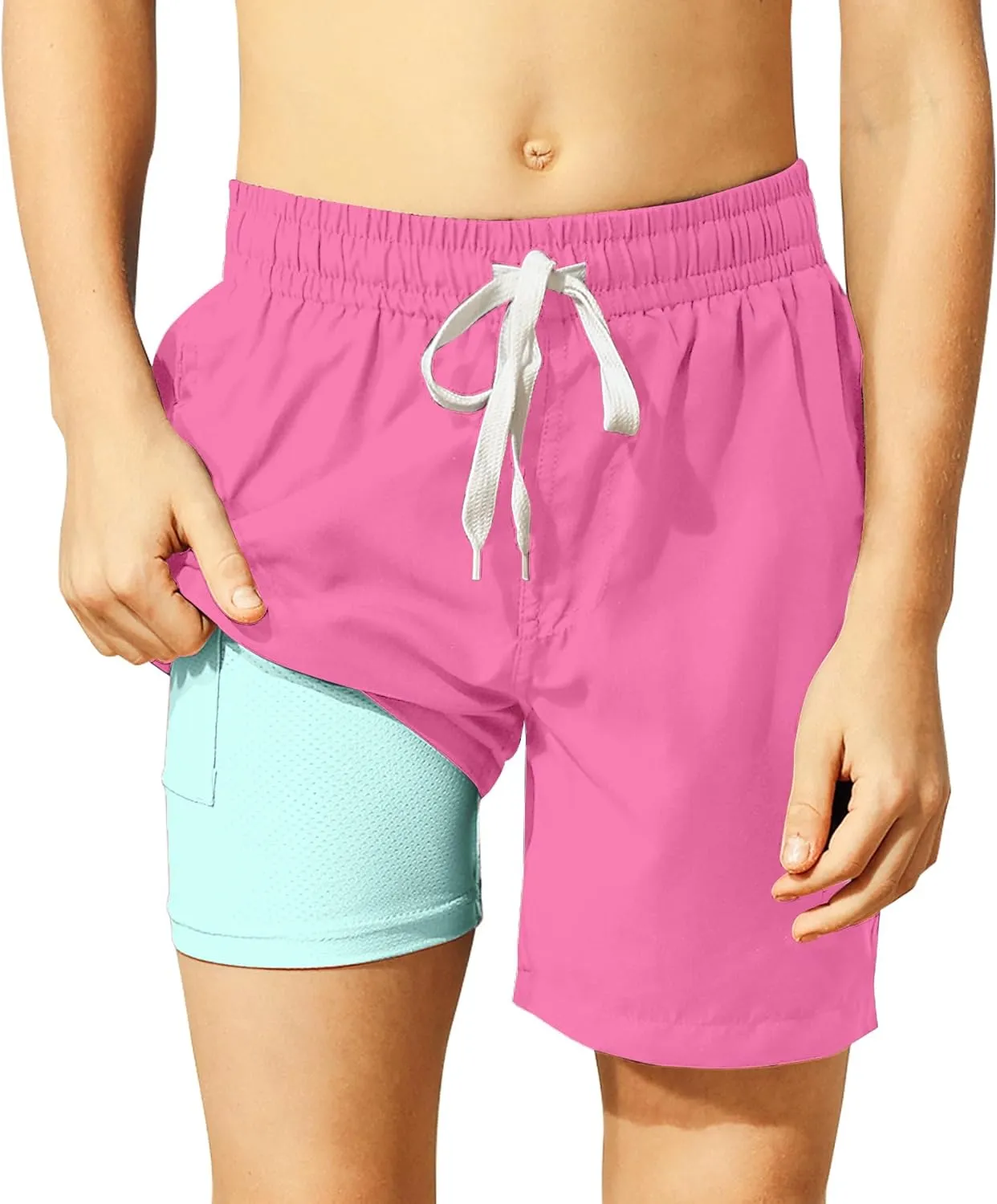 Belovecol Boys Swim Trunks with Compression Liner Solid Color Bathing Suits Quick Dry Swimwear Summer Swimsuits 6-20T