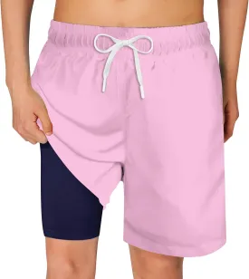 Belovecol Boys Swim Trunks with Compression Liner Solid Color Bathing Suits Quick Dry Swimwear Summer Swimsuits 6-20T
