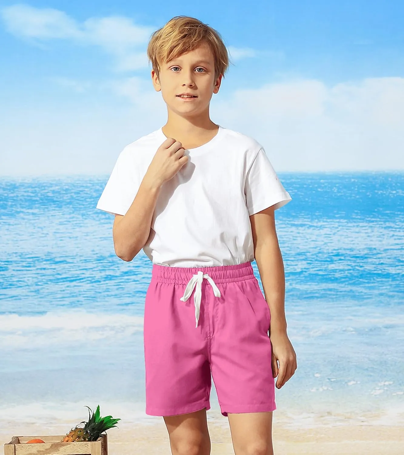 Belovecol Boys Swim Trunks with Compression Liner Solid Color Bathing Suits Quick Dry Swimwear Summer Swimsuits 6-20T