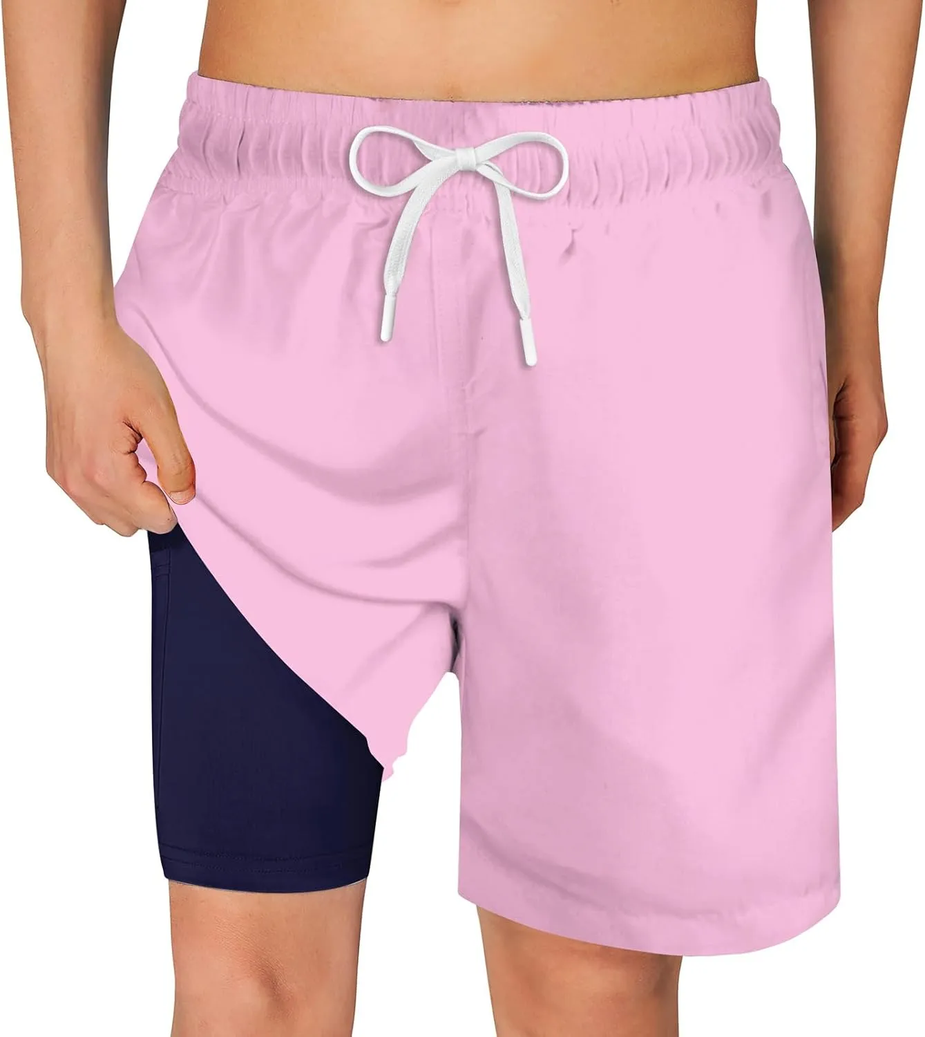 Belovecol Boys Swim Trunks with Compression Liner Solid Color Bathing Suits Quick Dry Swimwear Summer Swimsuits 6-20T