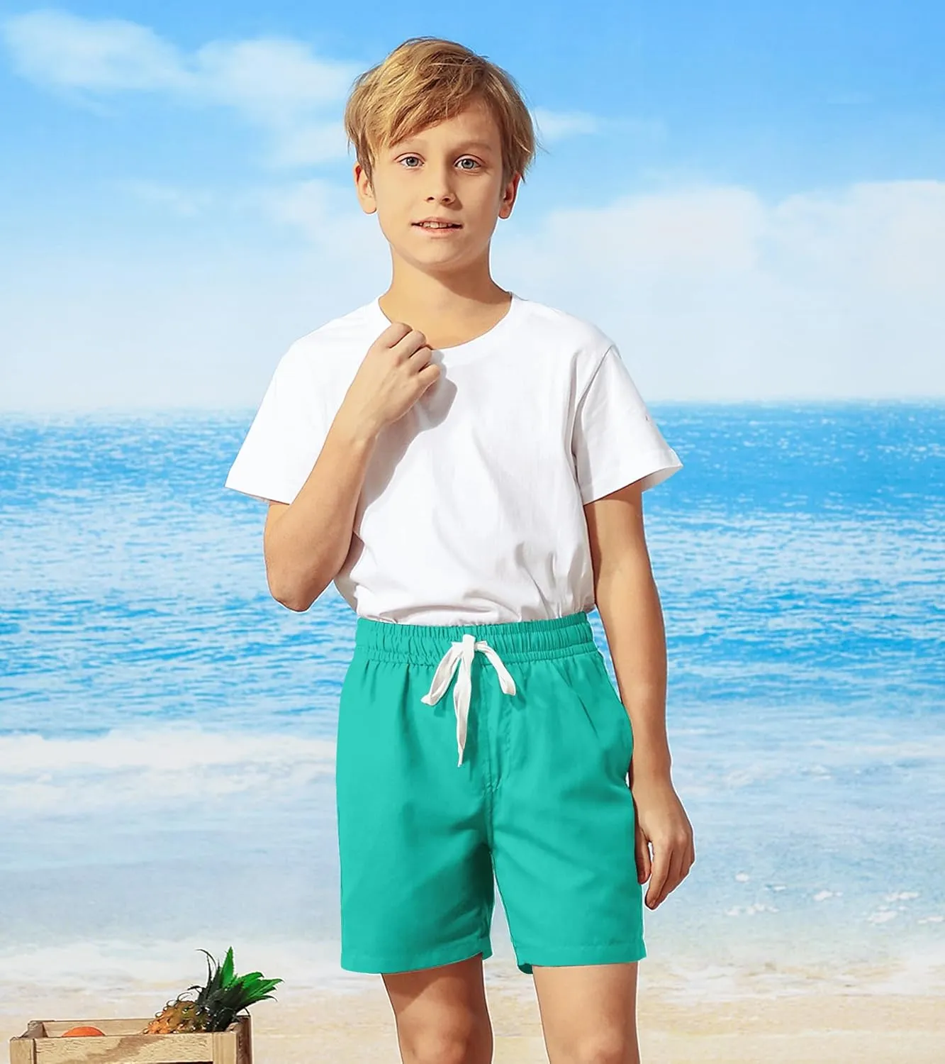 Belovecol Boys Swim Trunks with Compression Liner Solid Color Bathing Suits Quick Dry Swimwear Summer Swimsuits 6-20T