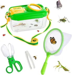 Biubee Bug Catcher for Kids- Sturdy Bugs Catching Kit with Collector Butterfly Net Tweezer, Bug Habitat Outdoor Explorer Kit Gift for Kids Age 3 4 5 6 7 8, 8Pcs, Green