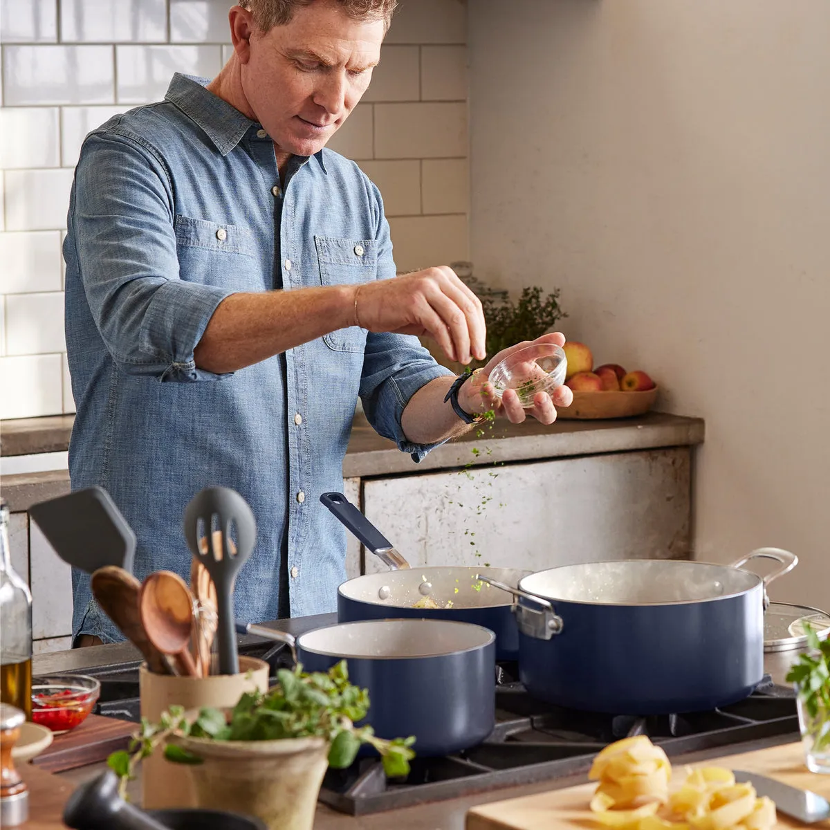 Bobby Flay Professional 13-Piece Nonstick Ceramic Cookware Set in Oxford Blue by GreenPan