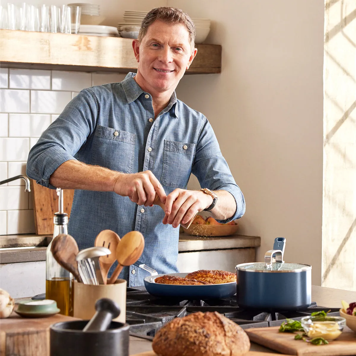 Bobby Flay Professional 13-Piece Nonstick Ceramic Cookware Set in Oxford Blue by GreenPan