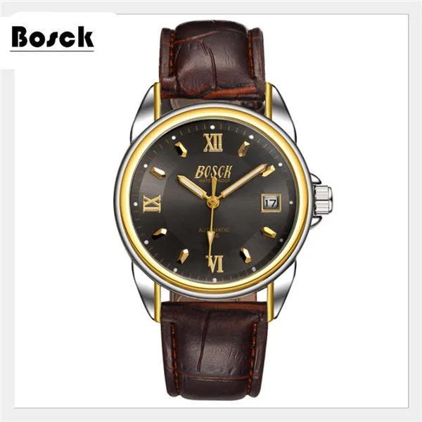 Bosck men's mechanical watches belts business watches luxury fashion watch relogio masculino erkek kol saati montre homme reloj