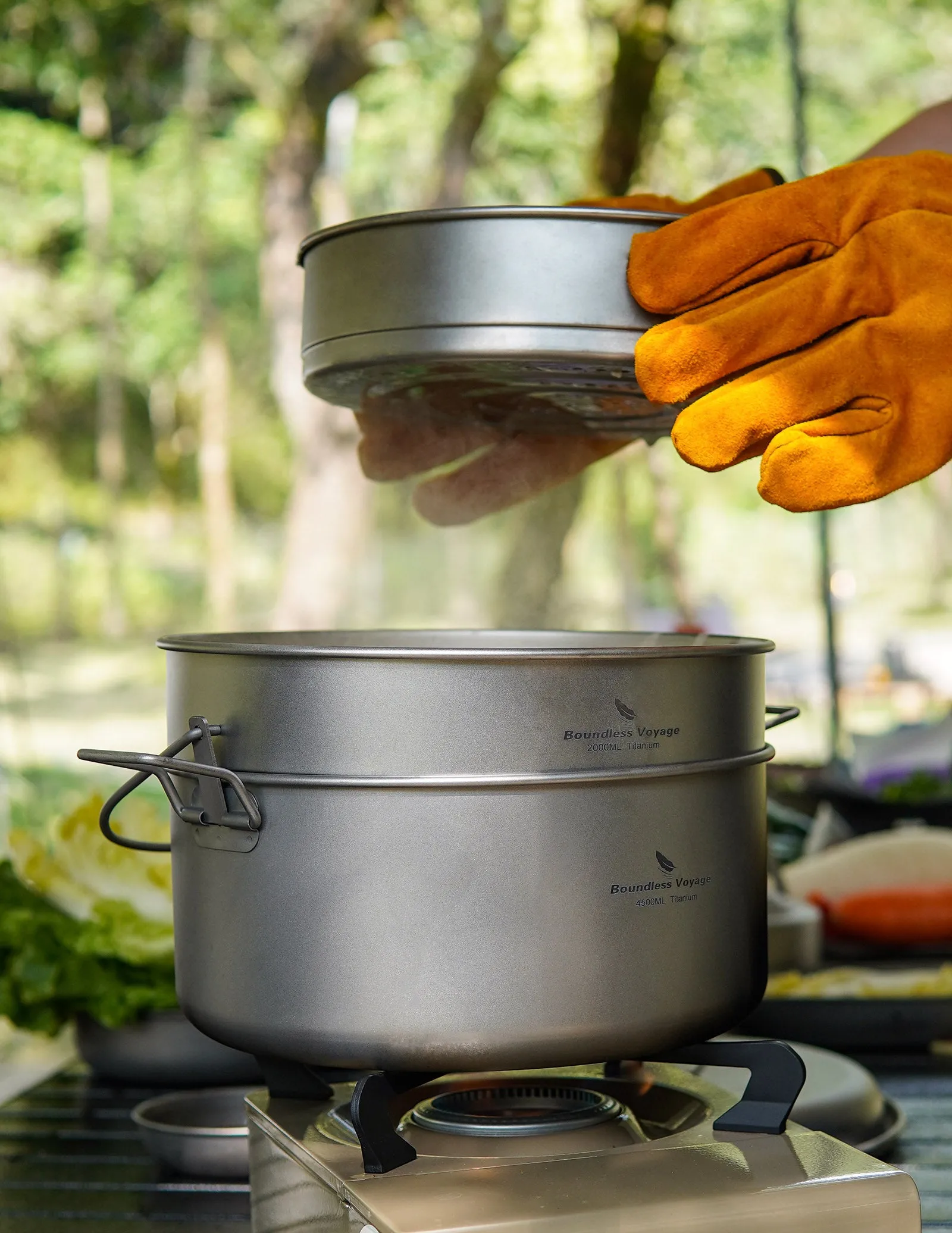 Boundless Voyage Titanium Steamer Soup Pot 4.5L  2L Outdoor Camping Cookware Lightweight Picnic Hiking Hanging Pot Portable Travel Household Kitchenware Cooking Kit Hot Pot For 3-5 Person