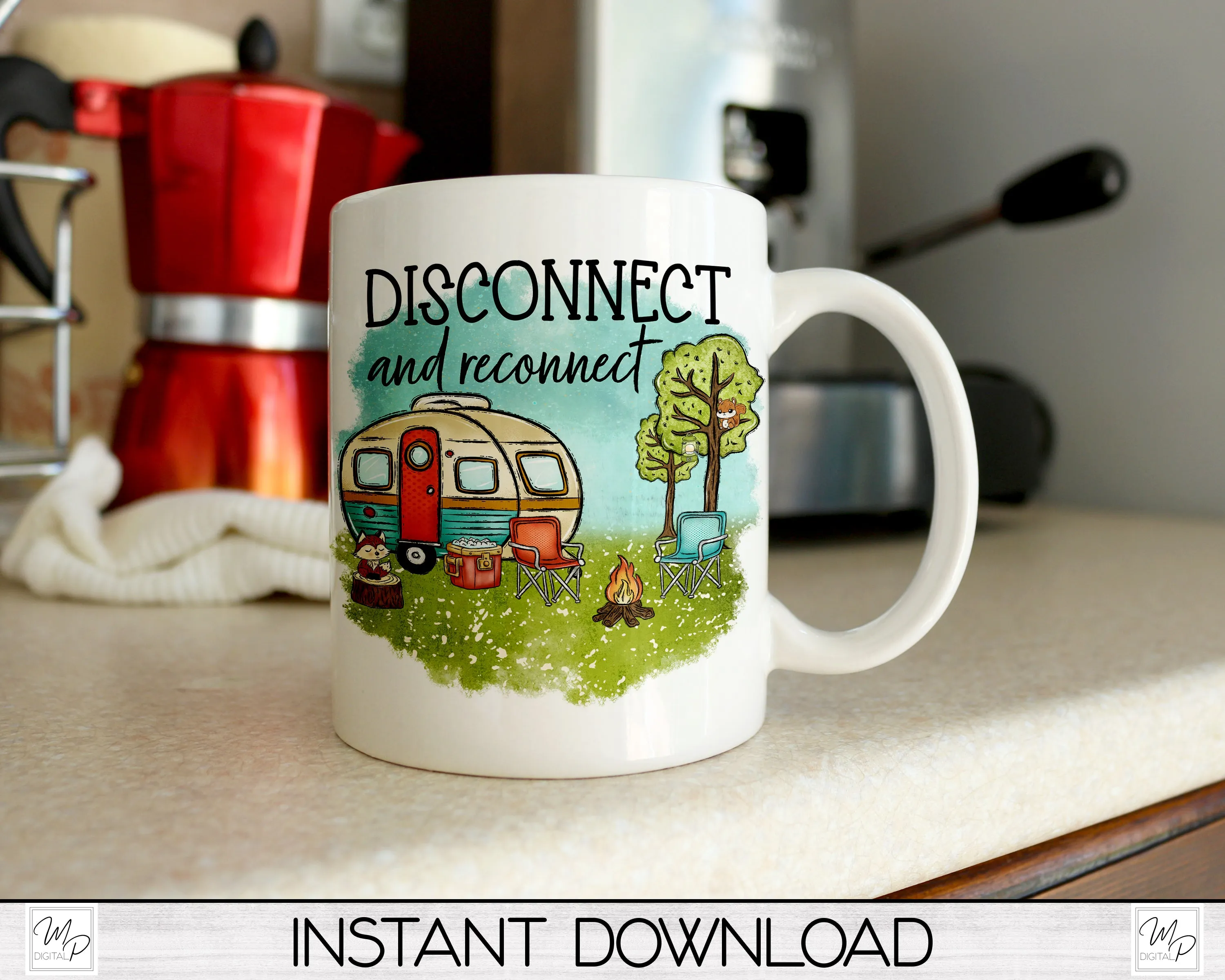 Camping PNG Sublimation Design for T-Shirts, Pillows, Coffee Mugs, Digital Download