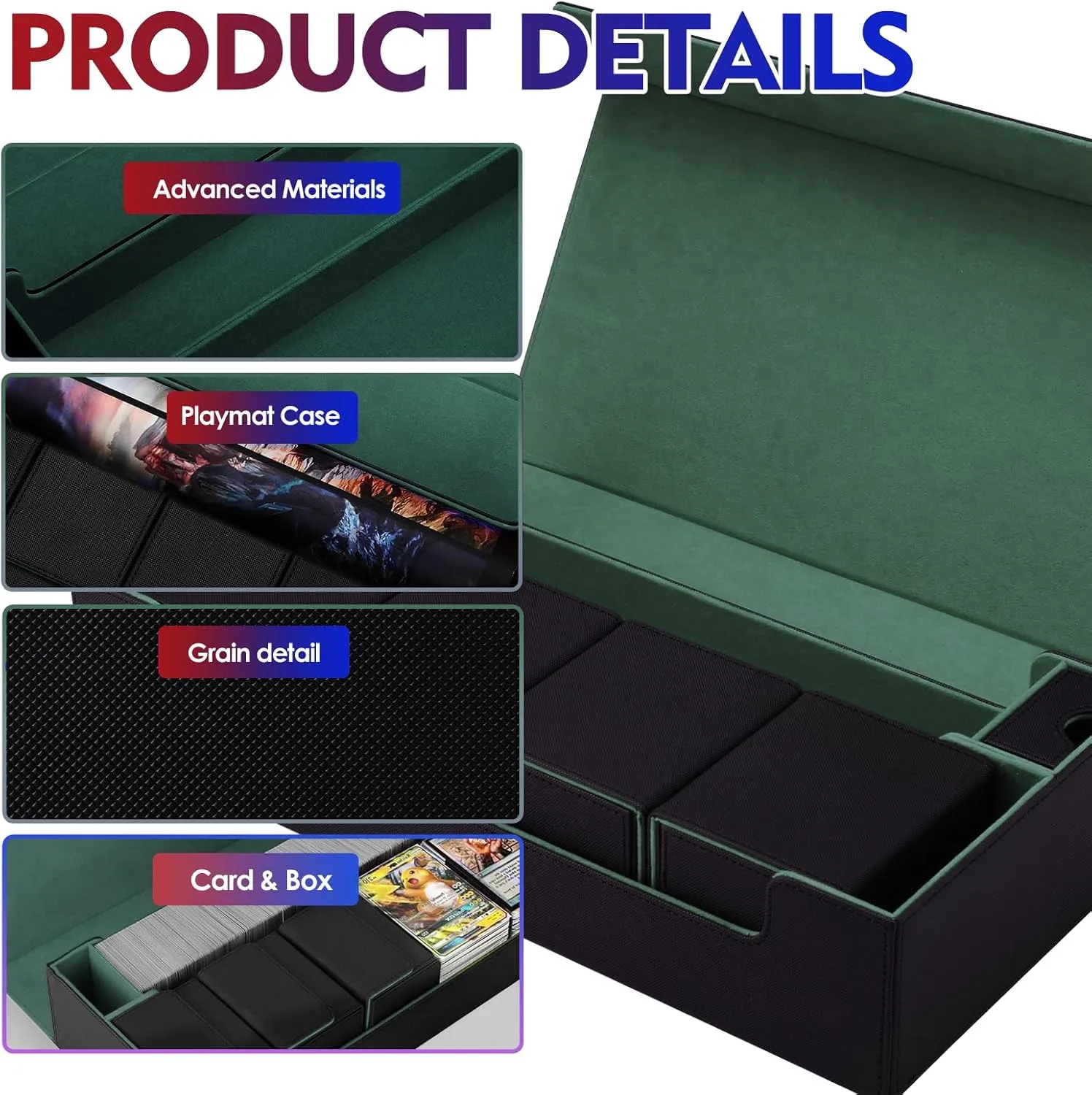 Card Case Holds 800  Sleeved Cards - MTG, Uno, YuGiOh & More - TCG Deck Box with Strong Magnet Closure (Black/Green)