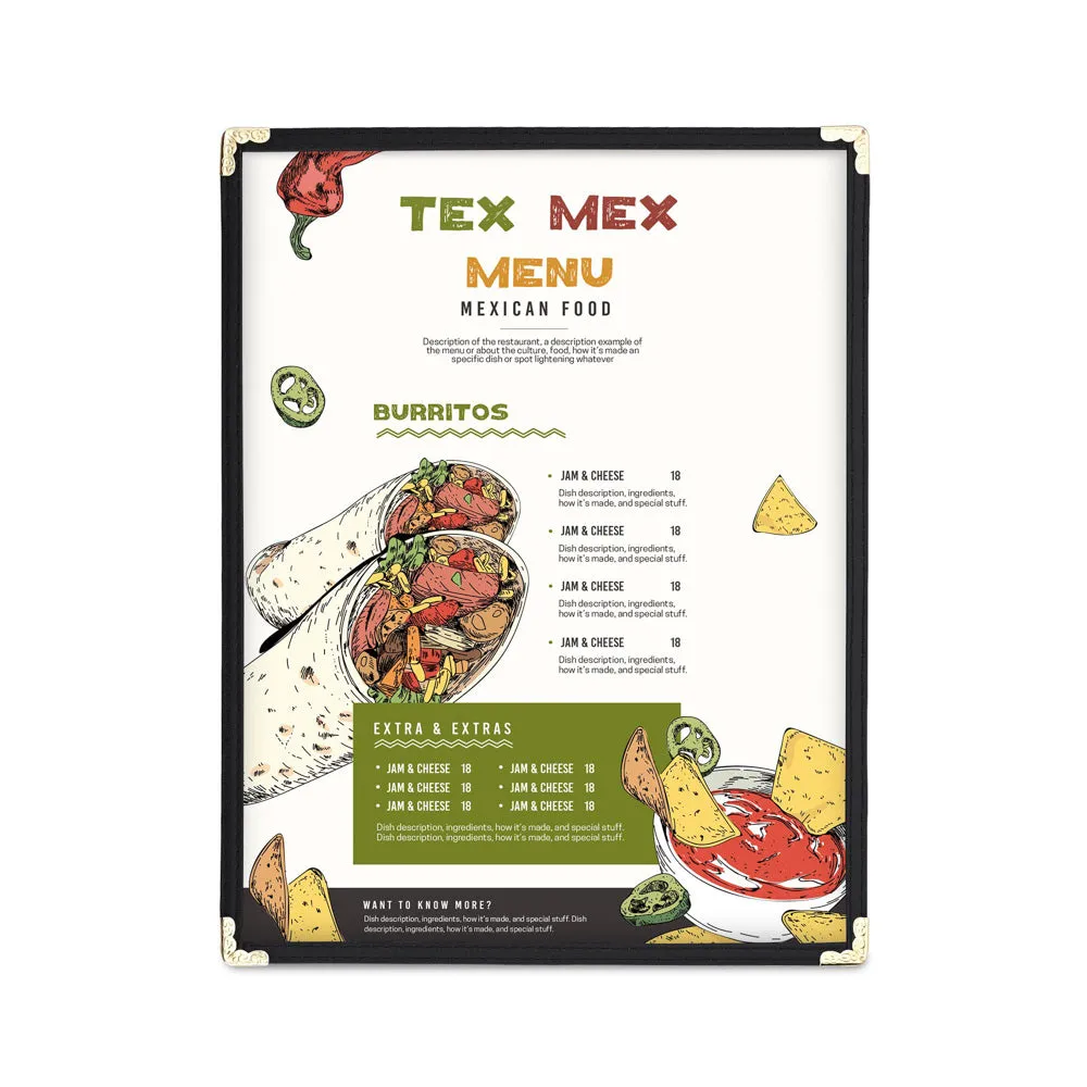 Clear Menu Covers 30ct/Pack 8.5x11 1-Page 2-View
