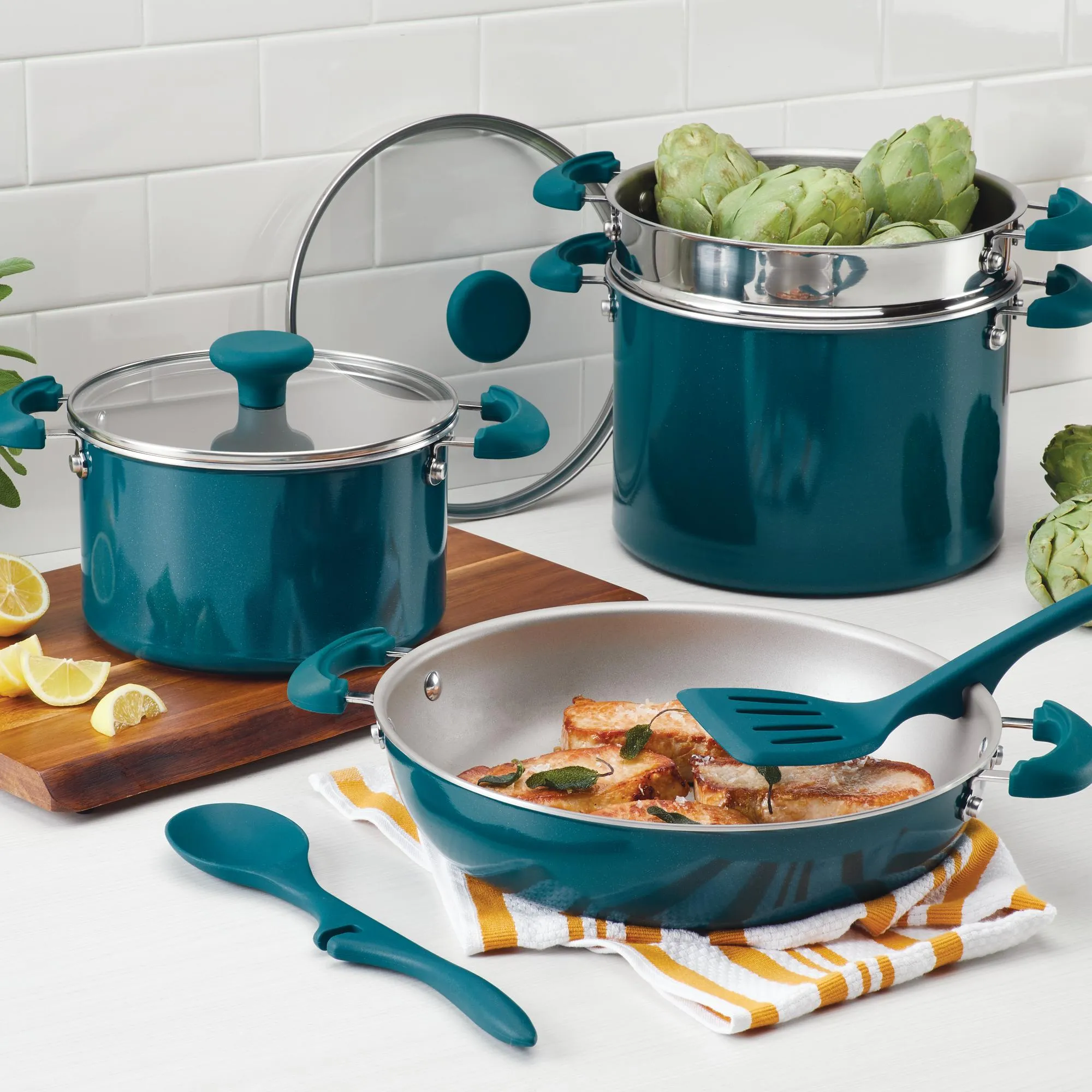 Create Delicious 8-Piece Hard Anodized Nonstick Induction Stacking Cookware Set