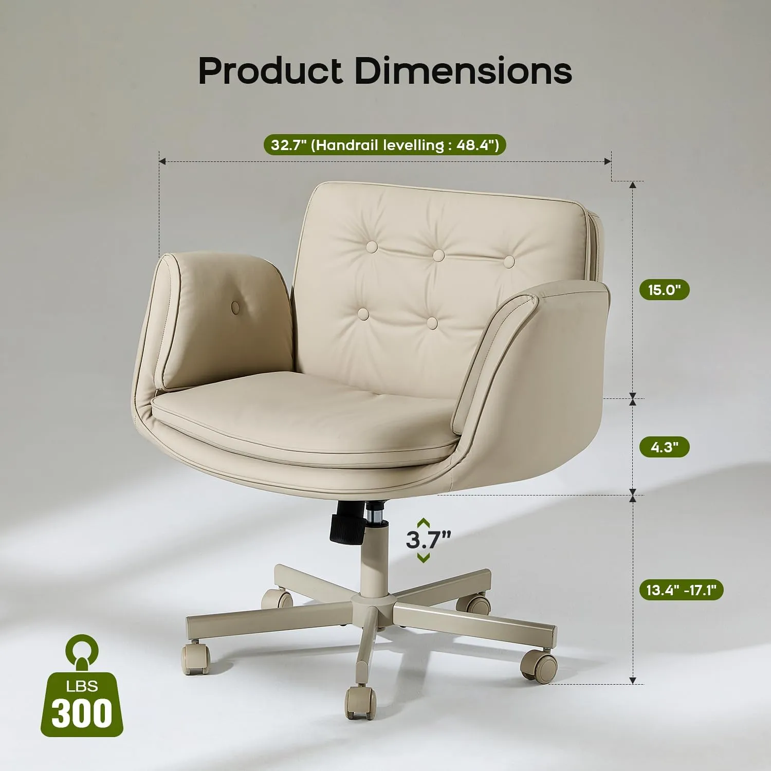 Criss Cross Chair with Armrests & Wheels, PU Leather Vanity Chair, Comfortable Adjustable Swivel Computer Office Desk Chairs for Home, Make Up, Bed Room (Cream White)