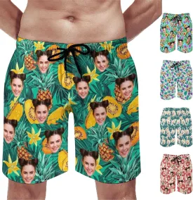 Custom Face Swim Trunks for Mens, Personalized Funny Beach Shorts with Faces Photo, Customized Swim Shorts Gift for Birthday
