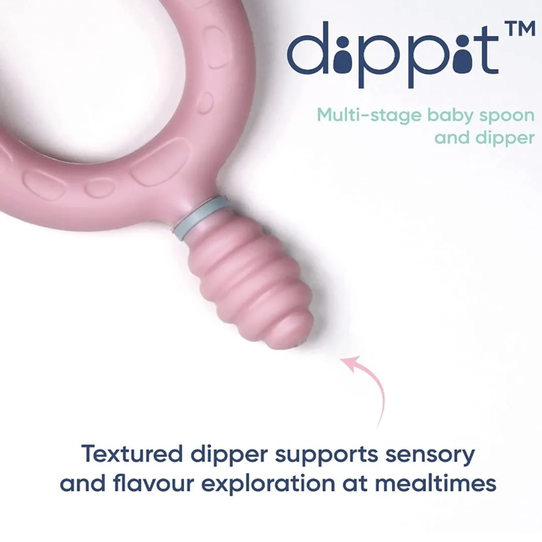 Dippit Multi Stage Baby Weaning Spoon and Dipper Pink & Grey - Pack of 2