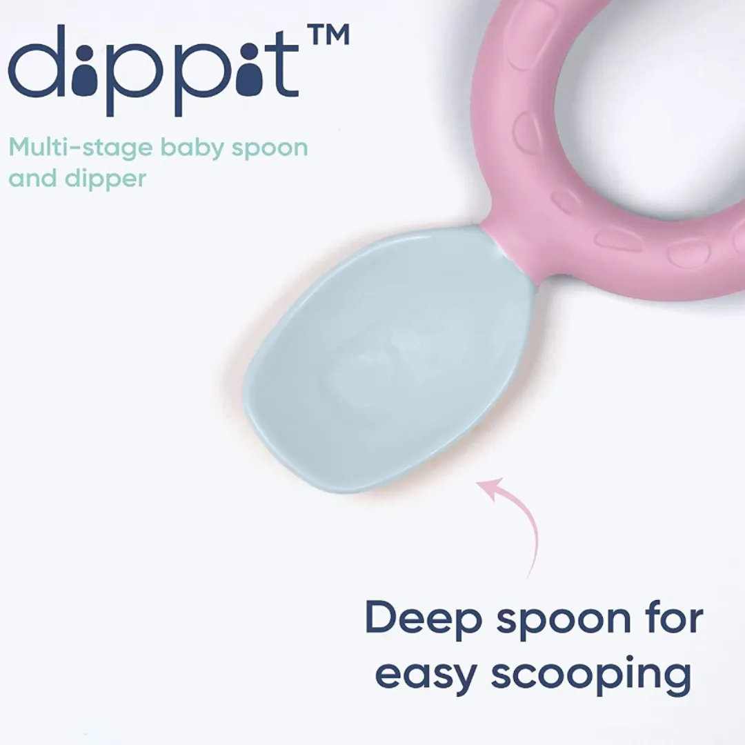 Dippit Multi Stage Baby Weaning Spoon and Dipper Pink & Grey - Pack of 2