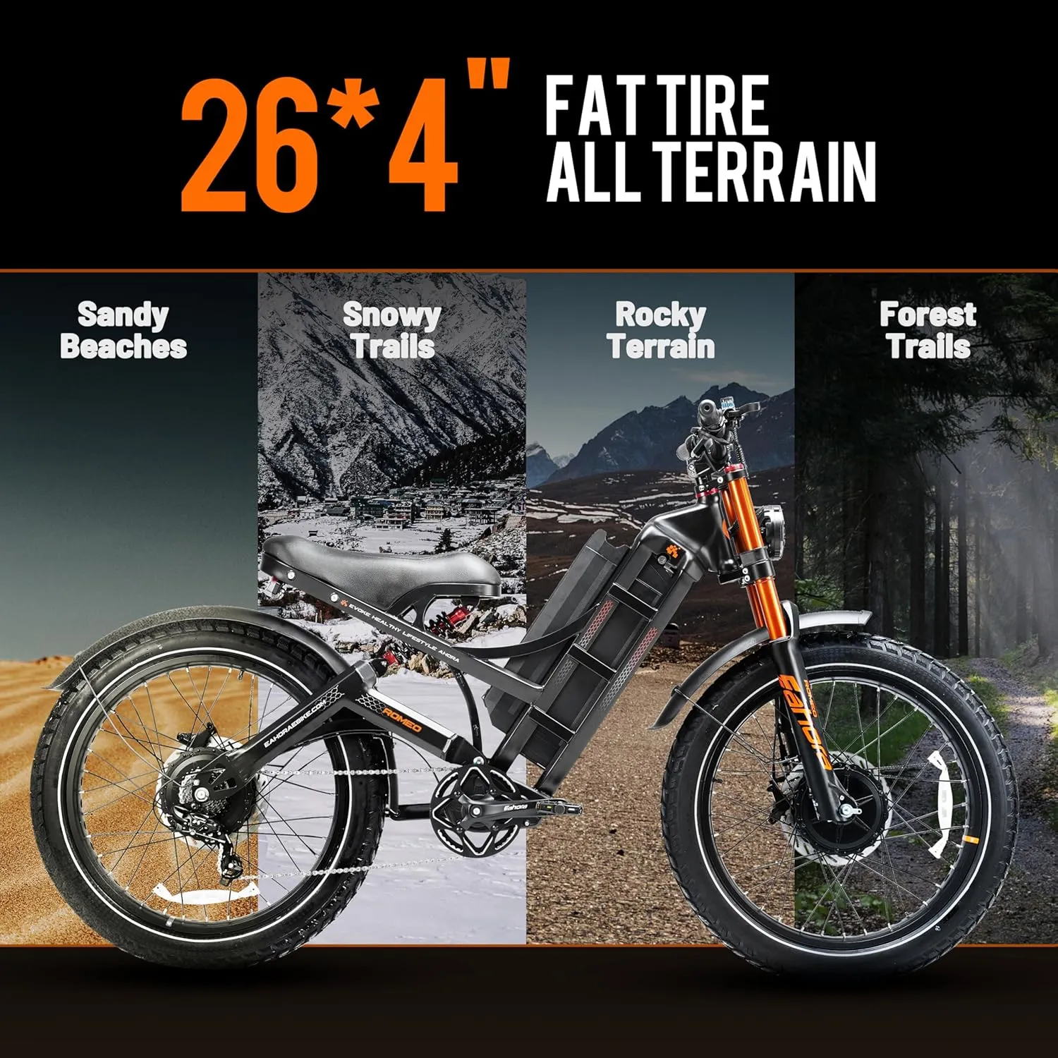 eAhora Romeo Pro 3 Electric Bike for Adults, 5000W 50Mph Dual Motor Ebike, 60V 80AH 250Miles Long Range Electric Bike, 26" *4.0 Fat Tire Electric Mountain Bike Full Suspension Off-Road E-Bike, UL2849