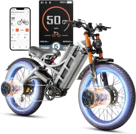 eAhora Romeo Pro 3 Electric Bike for Adults, 5000W 50Mph Dual Motor Ebike, 60V 80AH 250Miles Long Range Electric Bike, 26" *4.0 Fat Tire Electric Mountain Bike Full Suspension Off-Road E-Bike, UL2849