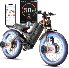 eAhora Romeo Pro 3 Electric Bike for Adults, 5000W 50Mph Dual Motor Ebike, 60V 80AH 250Miles Long Range Electric Bike, 26" *4.0 Fat Tire Electric Mountain Bike Full Suspension Off-Road E-Bike, UL2849