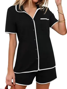 Ekouaer Pajamas Set for Women Short Sleeve Casual Sleepwear Button Down Pj Sets Shorts Soft Loungewear for Summer,S-XXL