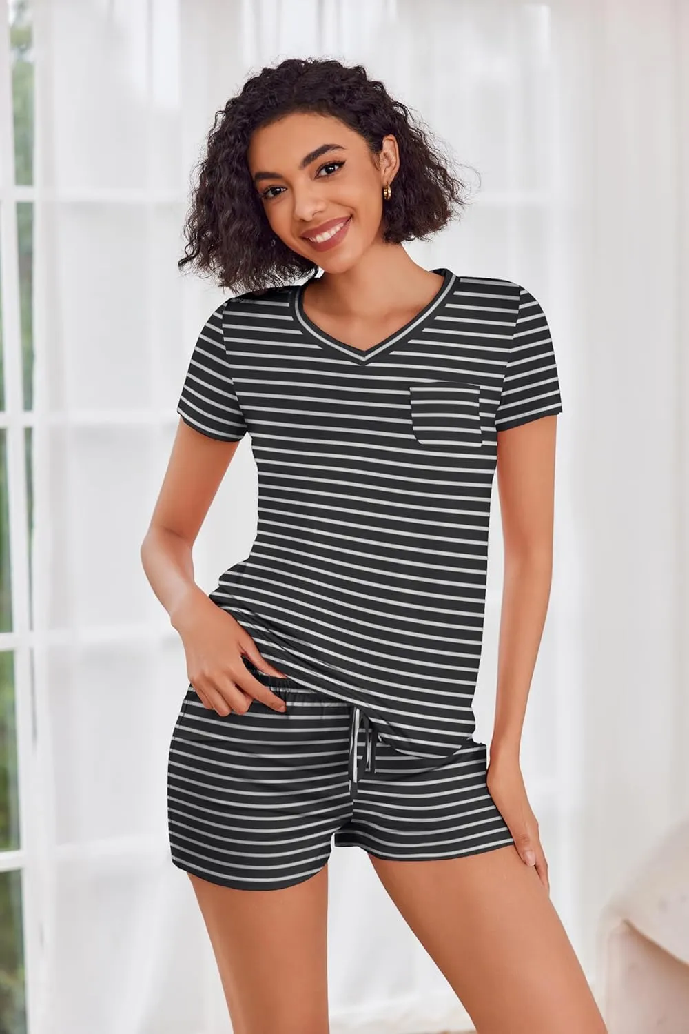 Ekouaer Womens Pajama Sets Short Sleeve Pajamas for Women Sets Soft Lounge Sets Casual V Neck Sleepwear PJS