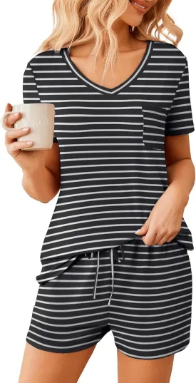 Ekouaer Womens Pajama Sets Short Sleeve Pajamas for Women Sets Soft Lounge Sets Casual V Neck Sleepwear PJS