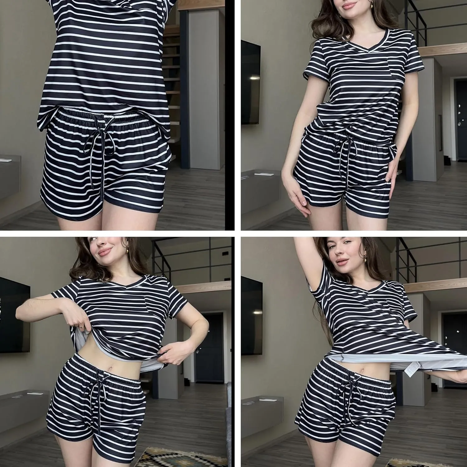 Ekouaer Womens Pajama Sets Short Sleeve Pajamas for Women Sets Soft Lounge Sets Casual V Neck Sleepwear PJS