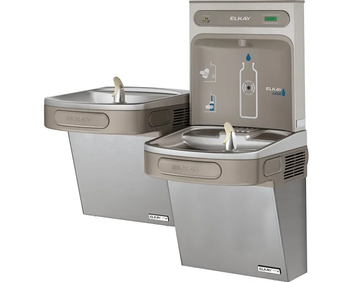 Elkay LZSTLG8WSSK | Wall-mount Versatile Bi-level Bottle Filling Station | Filtered, High-efficiency chiller, EZ-style fountains, Stainless Steel
