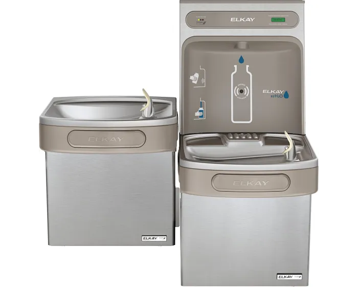 Elkay LZSTLG8WSSK | Wall-mount Versatile Bi-level Bottle Filling Station | Filtered, High-efficiency chiller, EZ-style fountains, Stainless Steel