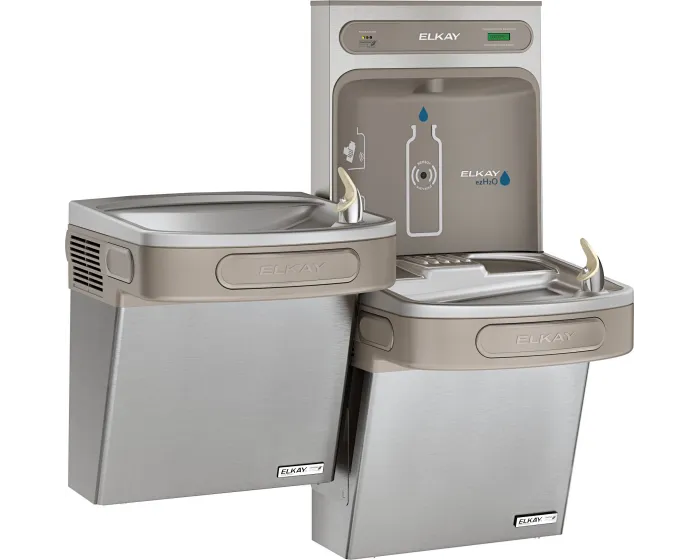 Elkay LZSTLG8WSSK | Wall-mount Versatile Bi-level Bottle Filling Station | Filtered, High-efficiency chiller, EZ-style fountains, Stainless Steel