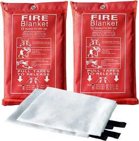 Emergency Fire Suppression Blankets 40" x 40" Fire Proof Fiberglass Blanket for Survival - High Heat Resistant Fire Extinguisher for Office, Home, Kitchen, Grill, Camping, Car, School, etc. 2-Pack