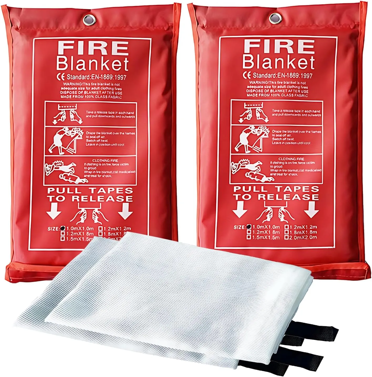 Emergency Fire Suppression Blankets 40" x 40" Fire Proof Fiberglass Blanket for Survival - High Heat Resistant Fire Extinguisher for Office, Home, Kitchen, Grill, Camping, Car, School, etc. 2-Pack