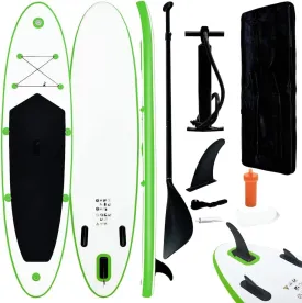 Enjoy Water Adventures with Inflatable Stand Up Paddle Board Set, Lightweight Design, Includes Oar and Pump, Green and White