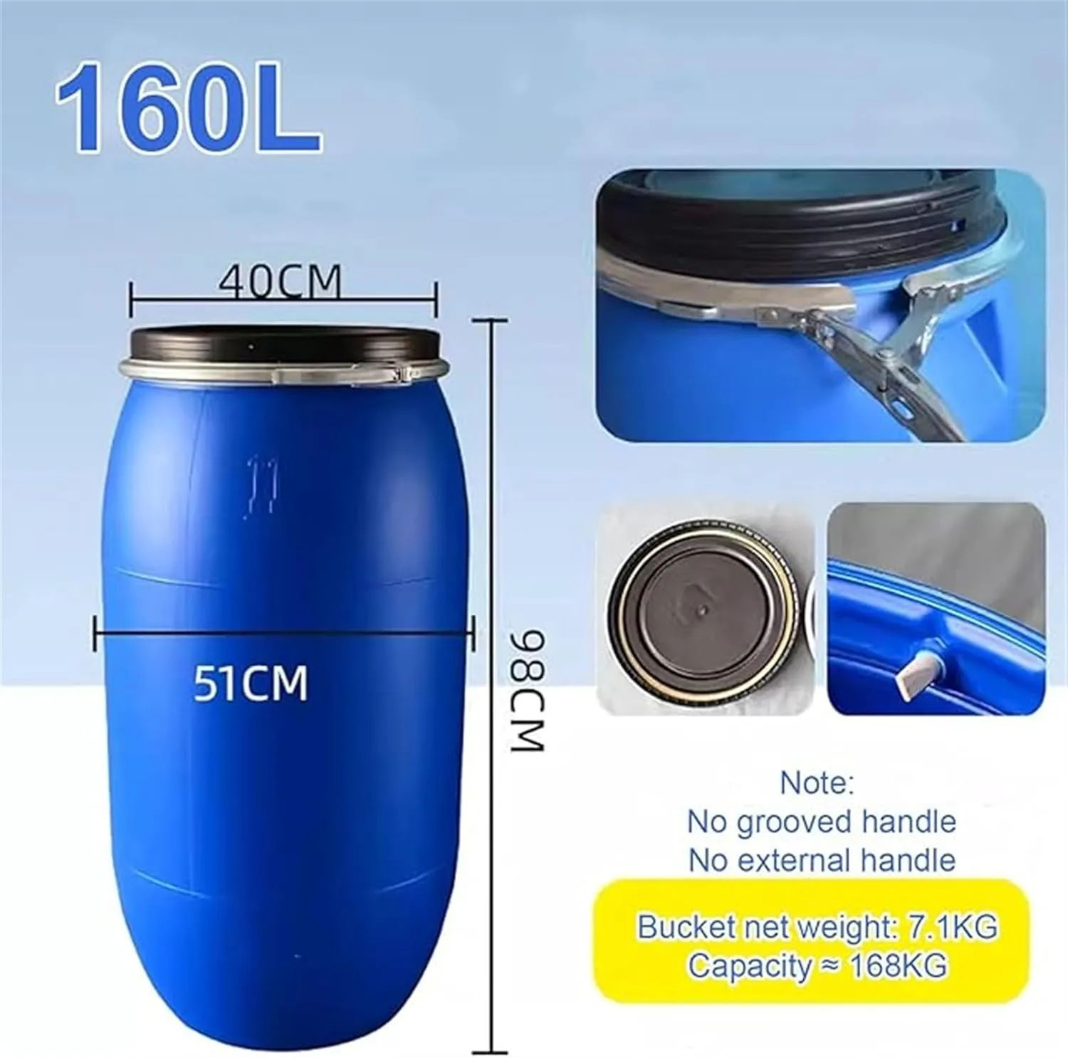 Food Grade Plastic Storage Barrel - Large Open Top Container with Lid and Latch Ring for Airtight Shipping and Storage - Ideal for Industrial Use