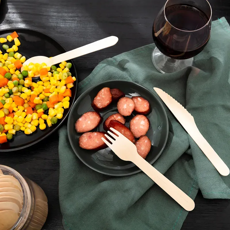 Good high quality wooden spoon biodegradable wooden disposable cutlery set
