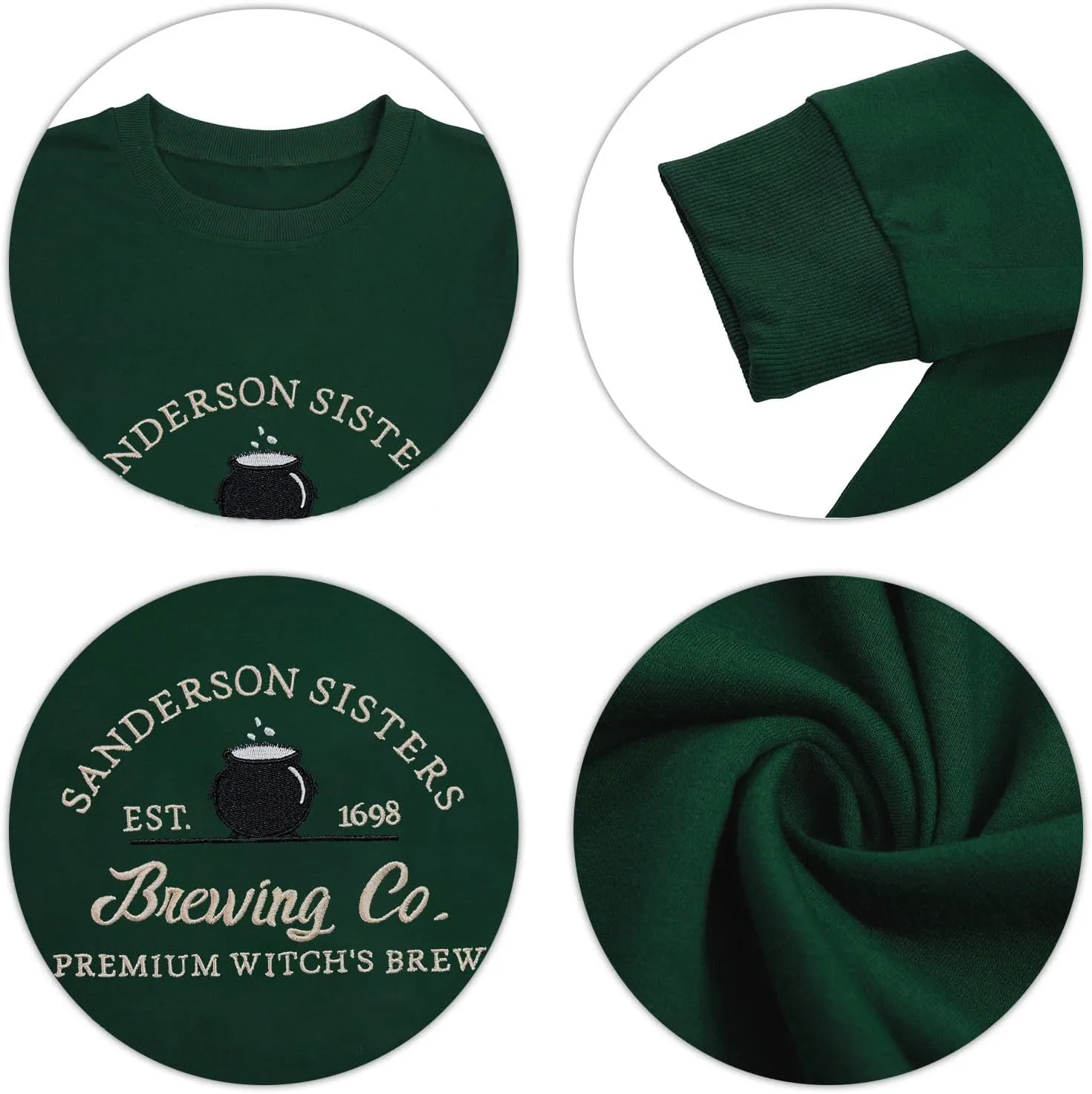 Halloween Sweatshirts for Women Sanderson Sisters Embroidery Halloween Sweatshirt Hocus Pocus Crew Neck Pullover