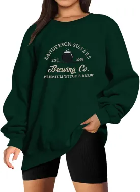 Halloween Sweatshirts for Women Sanderson Sisters Embroidery Halloween Sweatshirt Hocus Pocus Crew Neck Pullover