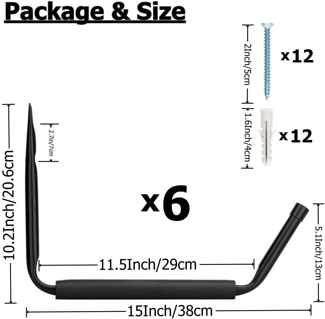 Heavy Duty Garage Storage Kayak Hook - 55LBS Capacity, 15 Inch Hanger Hooks for Hanging Canoe, Surfboards, Ladders, Beach Chairs, Lumber, Bikes