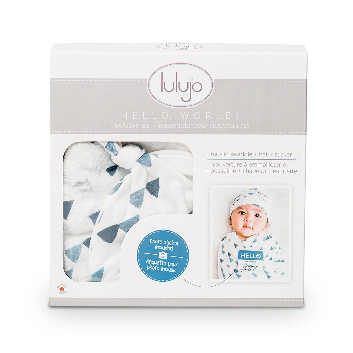 Lulujo Hello World Newborn Hat & Swaddle Set