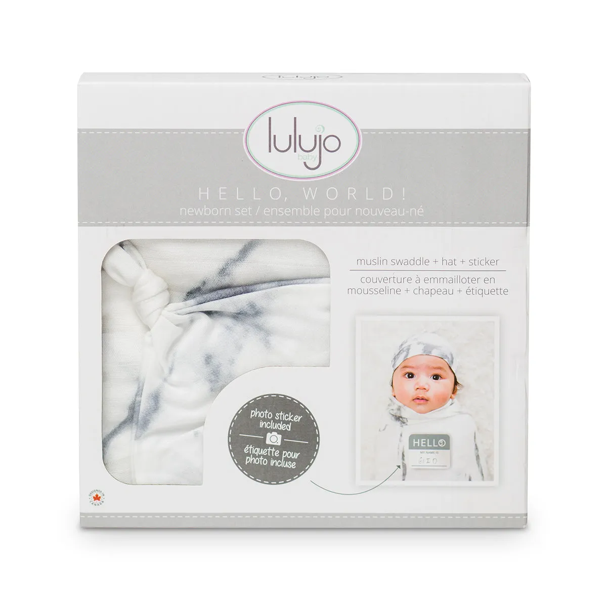 Lulujo Hello World Newborn Hat & Swaddle Set