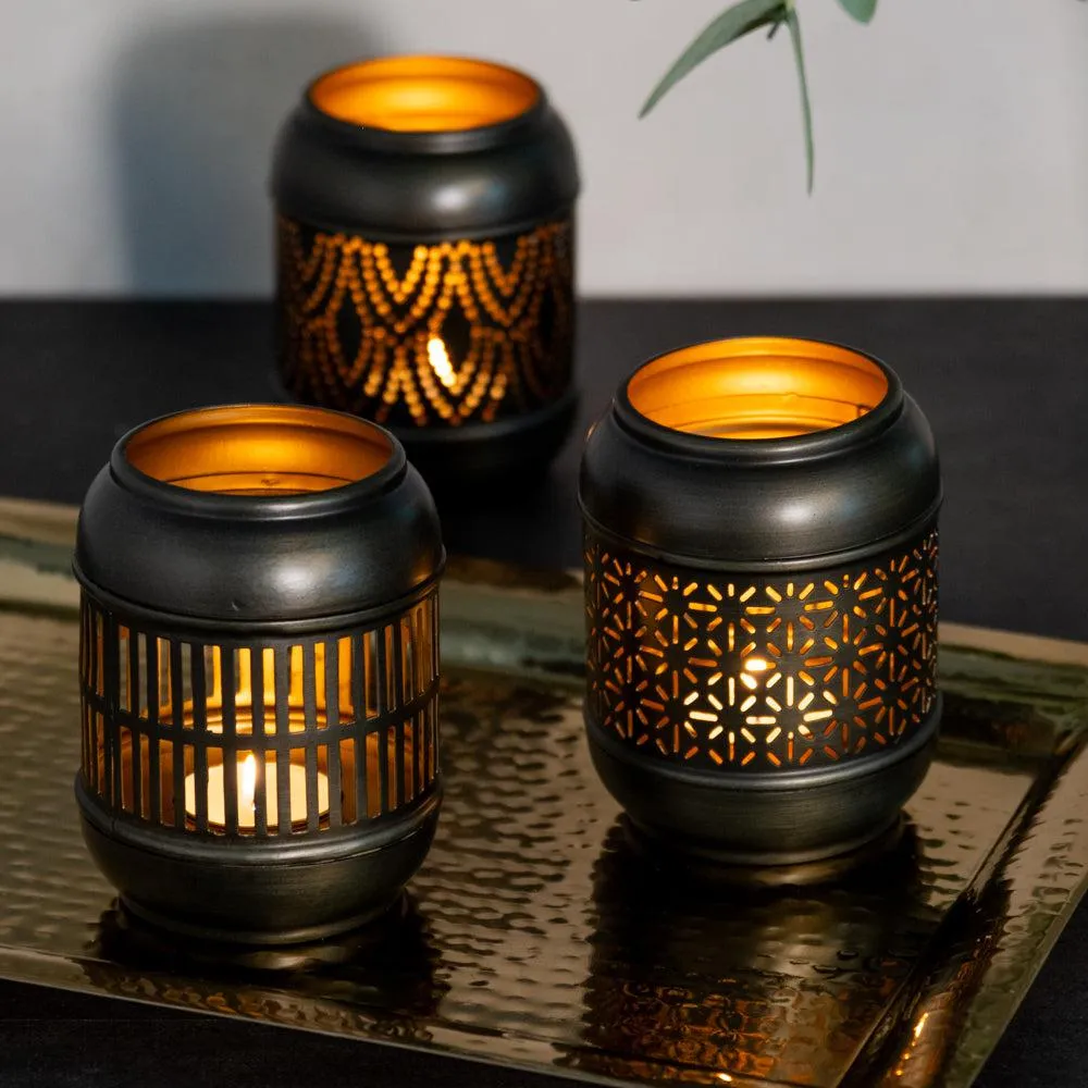 Metal Tea Light Candle Holder - Zinc/Gold Linear