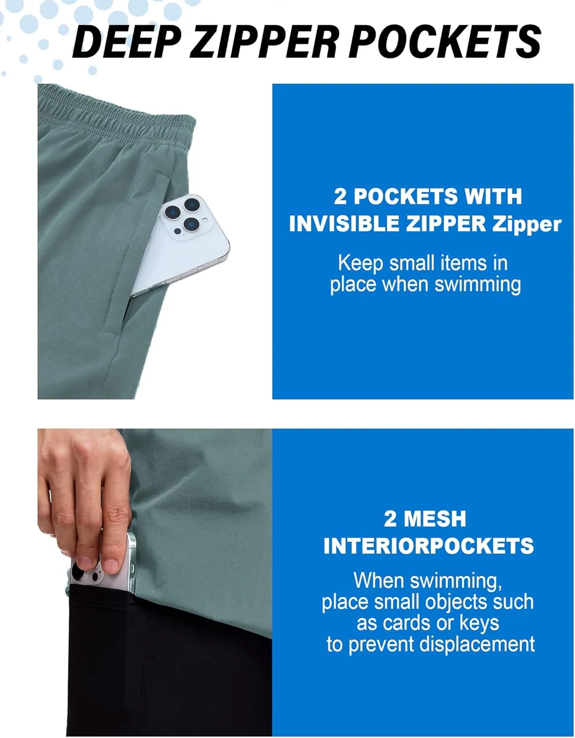 Milin Naco Swim Trunks 9 Inch Compression Liner 2 in 1 Quick Dry Swimming Shorts with Zip Pockets Drawstring Bathing Suits